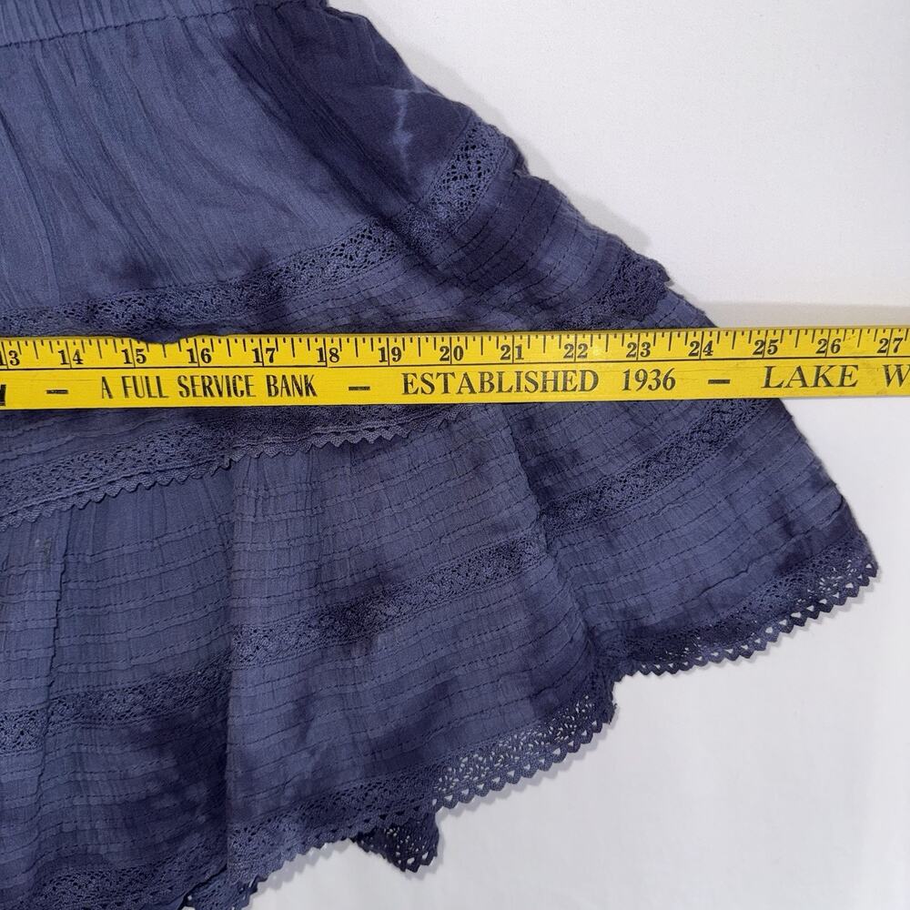 Aerie Rock N Ruffle Navy Tie Die Tiered Mini Skirt Y2K Boho Smocked Waist Sz L - Picture 8 of 9